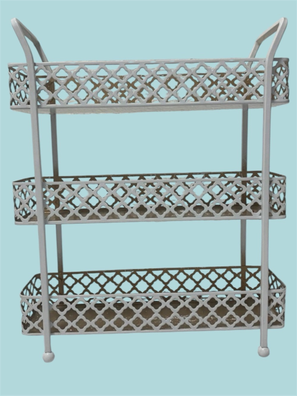 Cathy Cart 3-Tier Metal Nail Polish Organizer - White & Gold Lattice Design